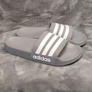 Adidas Gray and White Slide Sandals